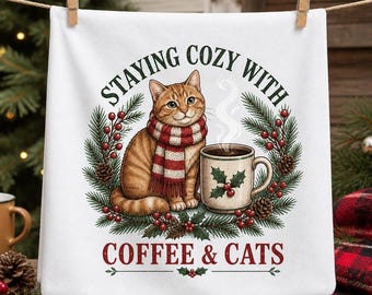 Gato navideño amante del café PNG Acogedor vacaciones de invierno Gato mamá papá Sublimación gatito arte regalo navideño camiseta gráfico Descarga digital archivo