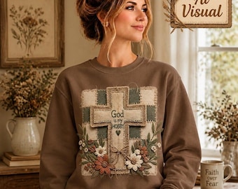 Dio è il mio hobby Croce Sublimazione PNG Fede Detto cristiano Citazione religiosa Download digitale Opera d'arte ispiratrice Stile rustico Floreale Design