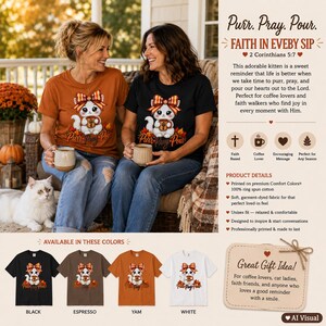 Christian Autumn Graphic Tee Kawaii Cat Lover Shirt Cozy Fall Wear Funny Feline Top Striped Coquette Bow Pumpkin Spice Shirt Gift Halloween Bild 6