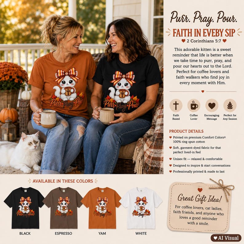 Christian Autumn Graphic Tee Kawaii Cat Lover Shirt Cozy Fall Wear Funny Feline Top Striped Coquette Bow Pumpkin Spice Shirt Gift Halloween Bild 6