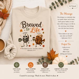 Coffee Sweatshirt Unisex Fall Crewneck Perfect Gift Coffee Lover Autumn Cozy Apparel Illustrated Coffee Bean Food Design Cute Characters Brewed To Life Theme Seasonal Comfort Wear Soft Midweight Fabric Barista Gift Idea Warm Casual Clothing Enthusiast Christian Women Christian Men Apparel