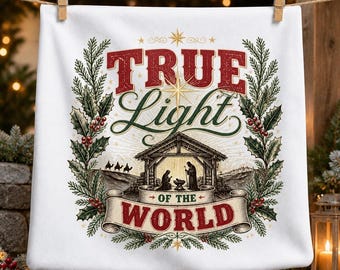 Belén de la Verdadera Luz del Mundo PNG Diseño de sublimación de Navidad cristiana Jesús es la razón Regalo navideño Ropa Descarga digital