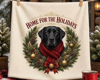 Camiseta de descarga digital con diseño de Labrador negro para Navidad, ideal para amantes de los perros Labrador Retriever. Diseño festivo navideño de invierno.