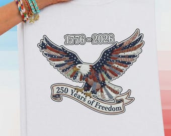 Patriotischer Adler Patchwork T-Shirt USA 250th T-Shirt 4. Juli Unabhängigkeitstag Freiheit Faux Quilted Patchwork Männer Frauen VTG Look Komfort Farben T