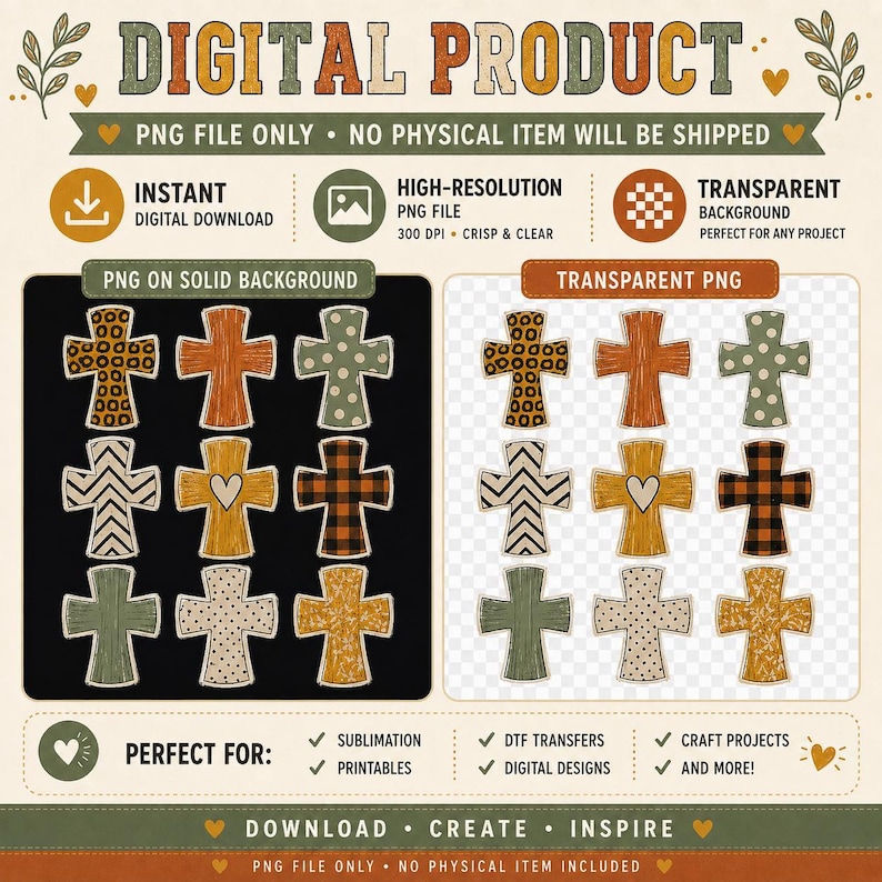 Religious PNG Faith Clipart Christian Cross Graphics Digital Download Instant Access Gospel Design Collection Rustic Western Country Style Leopard Print Buffalo Plaid Autumn Theme Distressed Patterns Perfect Sublimation Projects