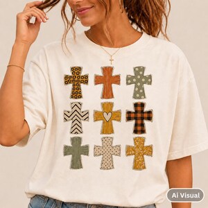 Sublimation Design Christian Cross Graphics Religious PNG Clipart Faith Artwork Digital Download Instant Access Leopard Print Cross Buffalo Plaid Pattern Autumn Theme Rustic Style Perfect T-Shirt Designs Tumbler Graphics Craft
