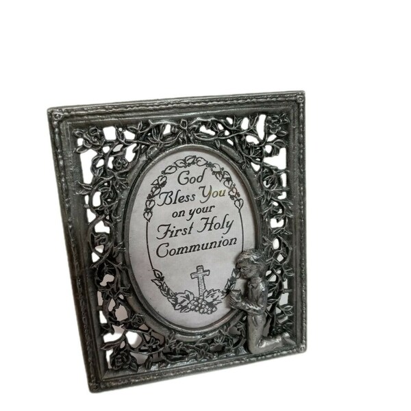 Baptism Photo Frame Pewter Filigree Butterfly 3.5" God Bless You on your Baptism Easter Christian Religious Picture Frame Boy Girl Unisex