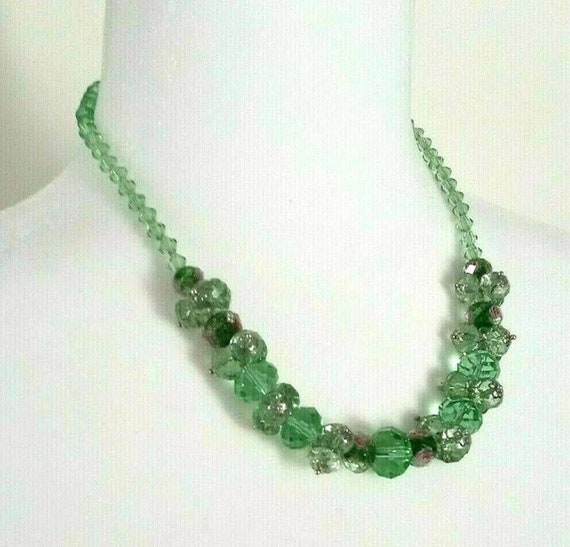 Glass Beaded Necklace Faceted Green Pink Lavender… - image 3