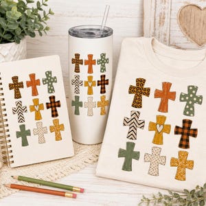 Christian Cross Sublimation Design Religious PNG Faith Clipart Digital Download Leopard Print Buffalo Plaid Autumn Colors Rustic Western Style Country Gospel Graphics Distressed Wood Grain Patterns Polka Dots Chevron Hearts Instant