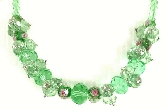 Glass Beaded Necklace Faceted Green Pink Lavender… - image 7