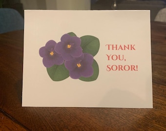 Delta Sigma Theta/african violet thank you card/DST/Sorority Note Card/Notecard (Blank)