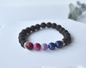 Bransoletka biseksualna Lava Rock Gemstone - Bransoletka biseksualna Pride Biseksualny prezent Subtelna biseksualna bransoletka Bi Bransoletka biseksualna Pride Bransoletka queer