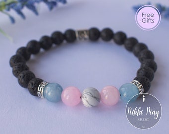 Trans Bracelet Zodiac Sign Bracelet - Lava Rock Gemstone Trans Pride Bracelet Trans Rights Trans Women Trans Men Gift Transgender Bracelet