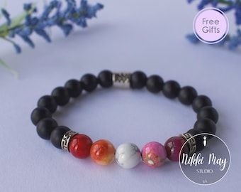 Pulsera lesbiana Signo del zodiaco Pulsera Pulsera de piedras preciosas de ónix mate Pulsera linda del orgullo lésbico Joyería lésbica sutil Pulsera WLW Orgullo WLW