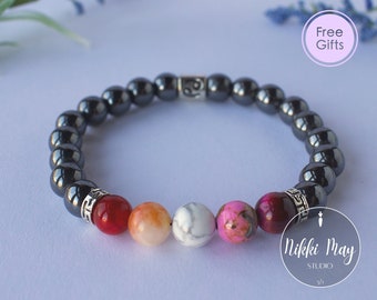 Pulsera lesbiana Hematita negra Signo del zodiaco Pulsera de piedras preciosas Pulsera de orgullo lésbico sutil Joyería lesbiana linda Pulsera WLW Orgullo WLW
