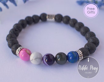 Genderfluid Bracelet Zodiac Sign Bracelet Lava Rock Gemstone Bracelet Subtle Genderfluid Pride Bracelet Cute Queer Gender Fluid Bracelet