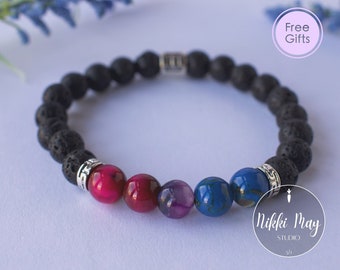 Bisexual Bracelet Zodiac Sign Bracelet Lava Rock Gemstone - Bisexual Pride Bracelet Bisexual Gift Subtle Bisexual Bi Bracelet Bi Pride