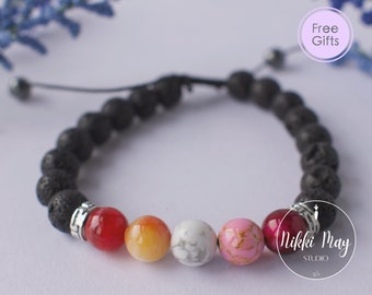 Pulsera lesbiana ajustable Lava Rock Linda pulsera de orgullo lésbico Sutil pulsera lésbica Regalo para novia lesbiana WLW Pulsera WLW Pride