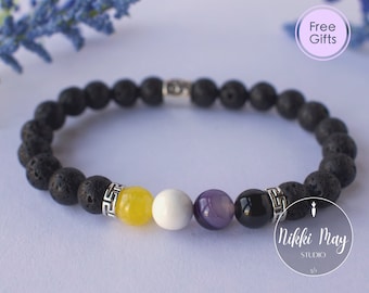 Pulsera Enby Signo del zodíaco - Roca de lava, Orgullo de Enby Orgullo no binario Enby Moda Pulsera no binaria sutil Pulsera no binaria linda