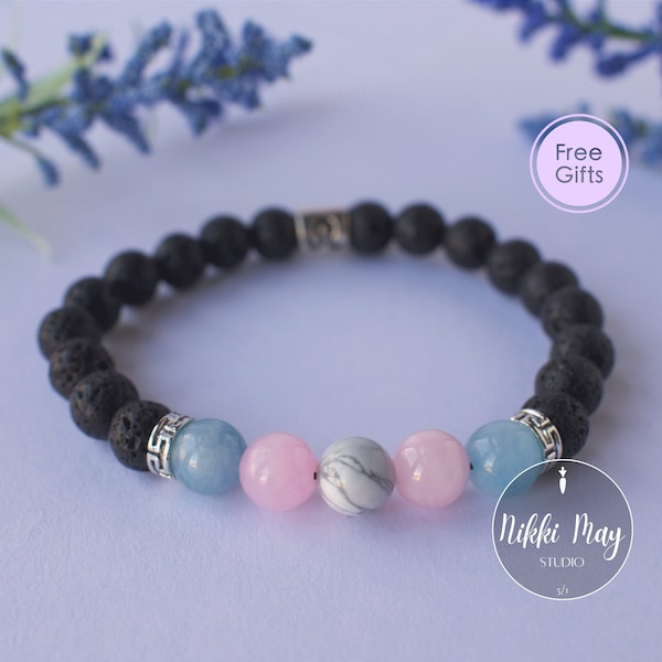 Trans Bracelet Zodiac Sign Bracelet - Lava Rock Gemstone Trans Pride Bracelet Trans Rights Trans Women Trans Men Gift Transgender Bracelet