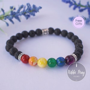 Bransoletka LGBTQ Bransoletka ze znakiem zodiaku Bransoletka z kamieniem szlachetnym Lava Rock Bransoletka LGBTQ Pride Subtelny prezent na dumę Bransoletka LGBT Słodka bransoletka sojusznika LGBT