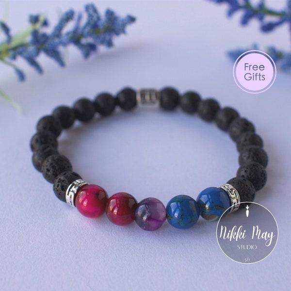 Bisexual Bracelet Zodiac Sign Bracelet Lava Rock Gemstone - Bisexual Pride Bracelet Bisexual Gift Subtle Bisexual Bi Bracelet Bi Pride