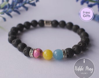 Pansexual Bracelet Zodiac Sign Bracelet Lava Rock Gemstone Bracelet Subtle Pansexual Pride Bracelet Pan Pride Bracelet Cute Pansexual Gift