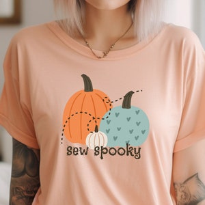 Cuci zucche carine spettrali T-shirt da cucito, camicia trapuntata divertente, regalo divertente quilter, regalo per quilter, maglietta trapuntata, camicia trapuntata autunnale