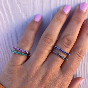Delicate Emerald Green, Red, Black or Blue CZ Sterling Silver 925 Ring - Stacking Statement Ring, sizes 5, 6, 7, 8! Emerald Rings