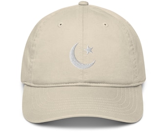 Pakistan Crescent Moon and Star Organic Embroidered Dad Hat, Airways Apparel