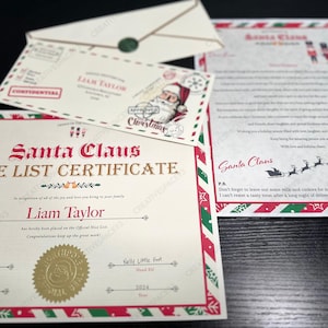 Paquete de cartas de Papá Noel / Certificado oficial de la lista de buenos de Papá Noel / Correo exprés del Polo Norte / Correo oficial de Papá Noel / Carta personalizada