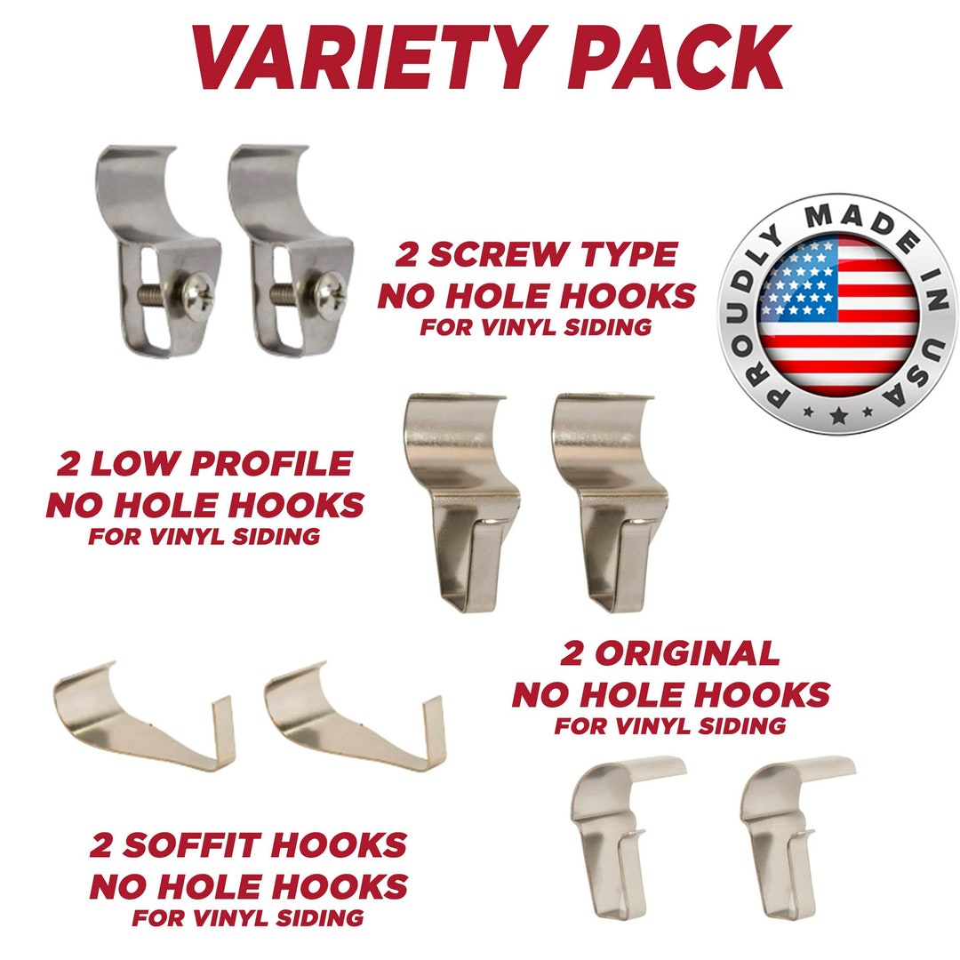8 PACK JMT No Hole Vinyl Siding Hook Hangers Variety Pack, Outdoor Hook