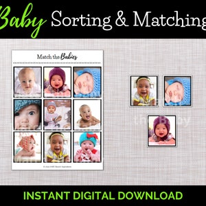 Sorting and Matching Game, Dementia Activities, Digital Download, Montessori Printable Cards, Baby Edition image 1