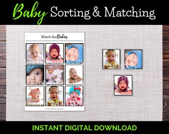 Sorting and Matching Game, Dementia Activities, Digital Download, Montessori Printable Cards,  Baby Edition