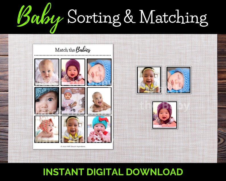 Sorting and Matching Game, Dementia Activities, Digital Download, Montessori Printable Cards, Baby Edition image 1