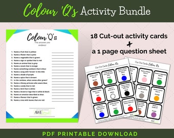 Colour Questions Activity Bundle, Printable Word Games, Cut-Out Cards, Instant Download, Conversation Starter