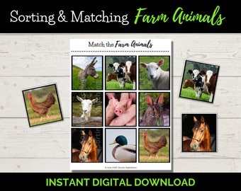 Matching and Sorting, Dementia Activity, Printable, Brain Game for Dementia, Montessori, Alzheimer's Activities, Reminiscence, Farm Animals