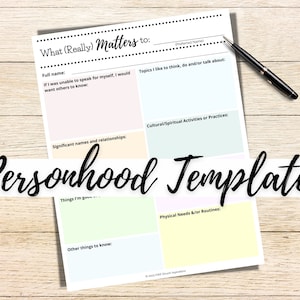 Personhood Template: Patient-Centered Care, Getting to Know You (Printable PDF)