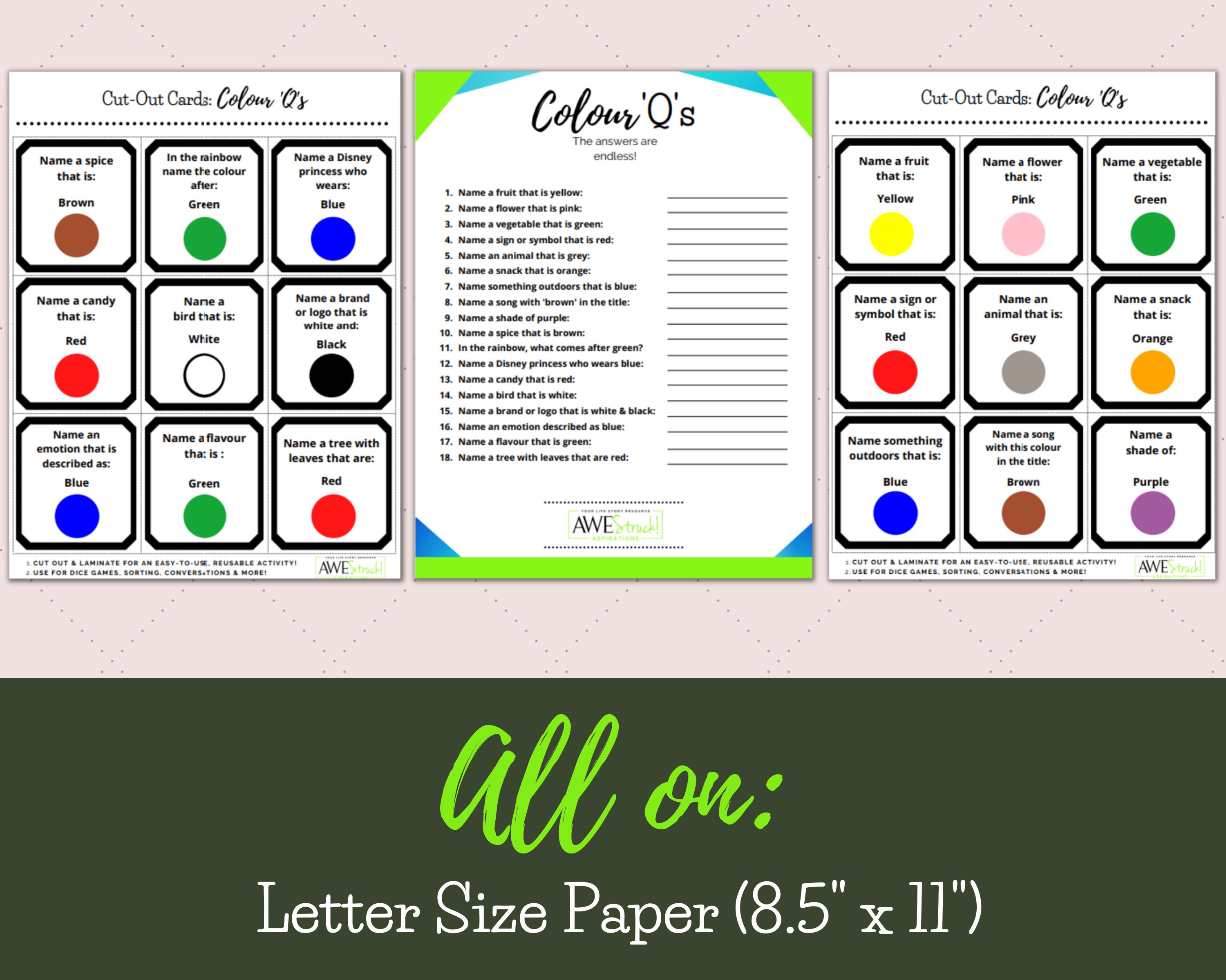 Colour Questions Activity Bundle, Printable Word Games, Cut-out Cards ...