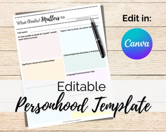 Editable, All About Me, Canva Template, Getting to Know You, Dementia Care, Printable PDF, Personhood