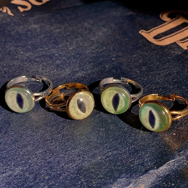 customizable hand painted cat eye rings- adjustable, gold, silver