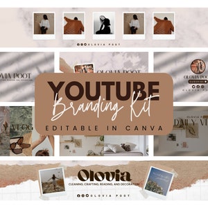 Kit moderno per il branding di YouTube / Banner del canale modificabile, intro, outro e miniature video / Modelli Canva estetici semplici e minimali