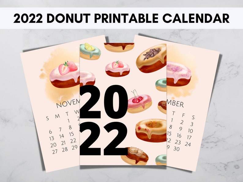 Donut Calendar Printable Donut Wall Calendar 2022 PDF Etsy