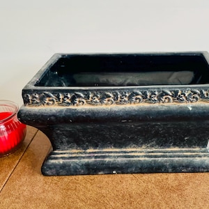 Vintage Pacific Coast Pottery (PCP) Charcoal Cast Stone Bombe Planter – Rectangular Pedestal Pot