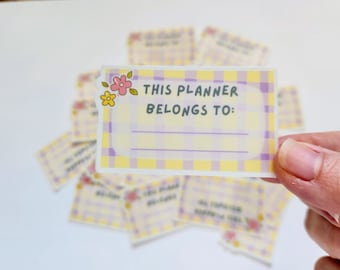 This Planner Belongs To Stickers, Matte Transparent Vinyl Stickers, Plaid Flower Stickers, Planner Stickers, Book Stickers