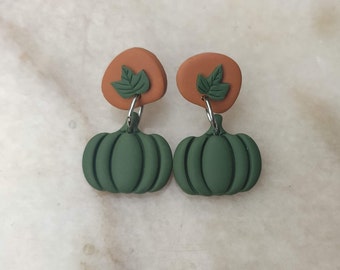 Pumpkin Autumn Polymer Clay Earrings | Pumpkin Earrings | Green Pumpkin Earrings | Halloween Accessories | Handmade Earrings |