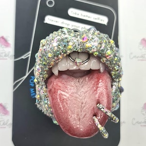 Broche de labios con forma de cigarrillo de estilo gótico / broche de Halloween / gargantilla / porta credencial / agarre para teléfono con forma de labios / popsocket con forma de labios / humo / popsockets