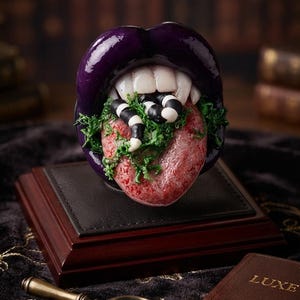 Accesorios para teléfono inspirados en Beetlejuice con labios morados, lengua de serpiente y detalles de hierba, MagSafe.