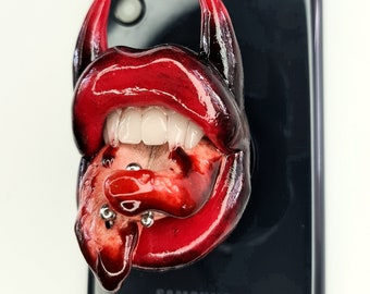Gothic style designed halloween lips phone holder / brooch / phone grip / choker / badge reel / popsocket / popgrip / popsockets