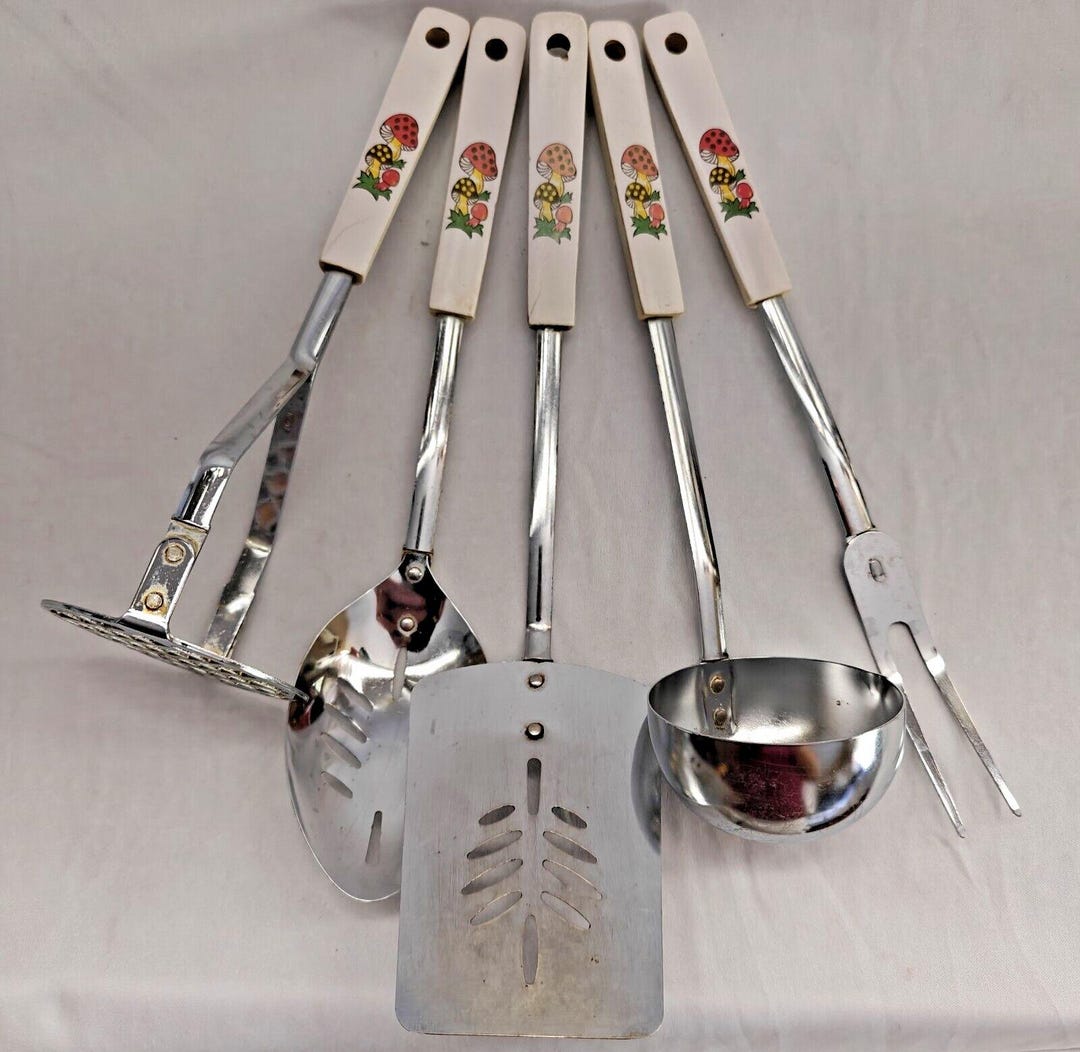 Vintage Sears Merry Mushrooms 5 Piece Kitchen Utensil Set Japan Etsy